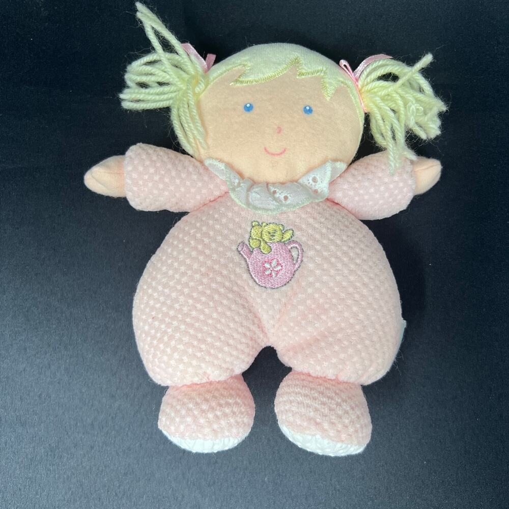 Prestige‎ Baby Doll Plush Pink Rattle Blond Hair Pig Tails Blue Eyes Style 4466